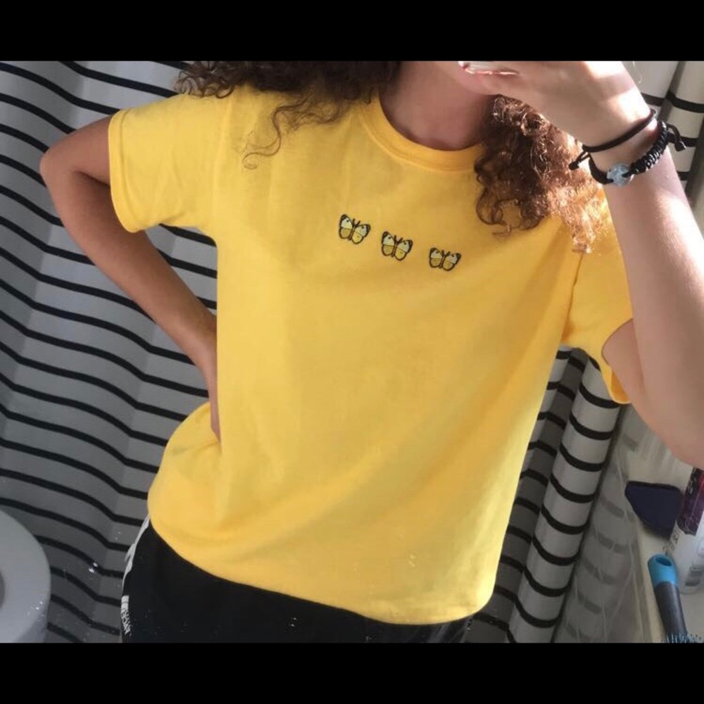 three butterfly yellow t shirt
